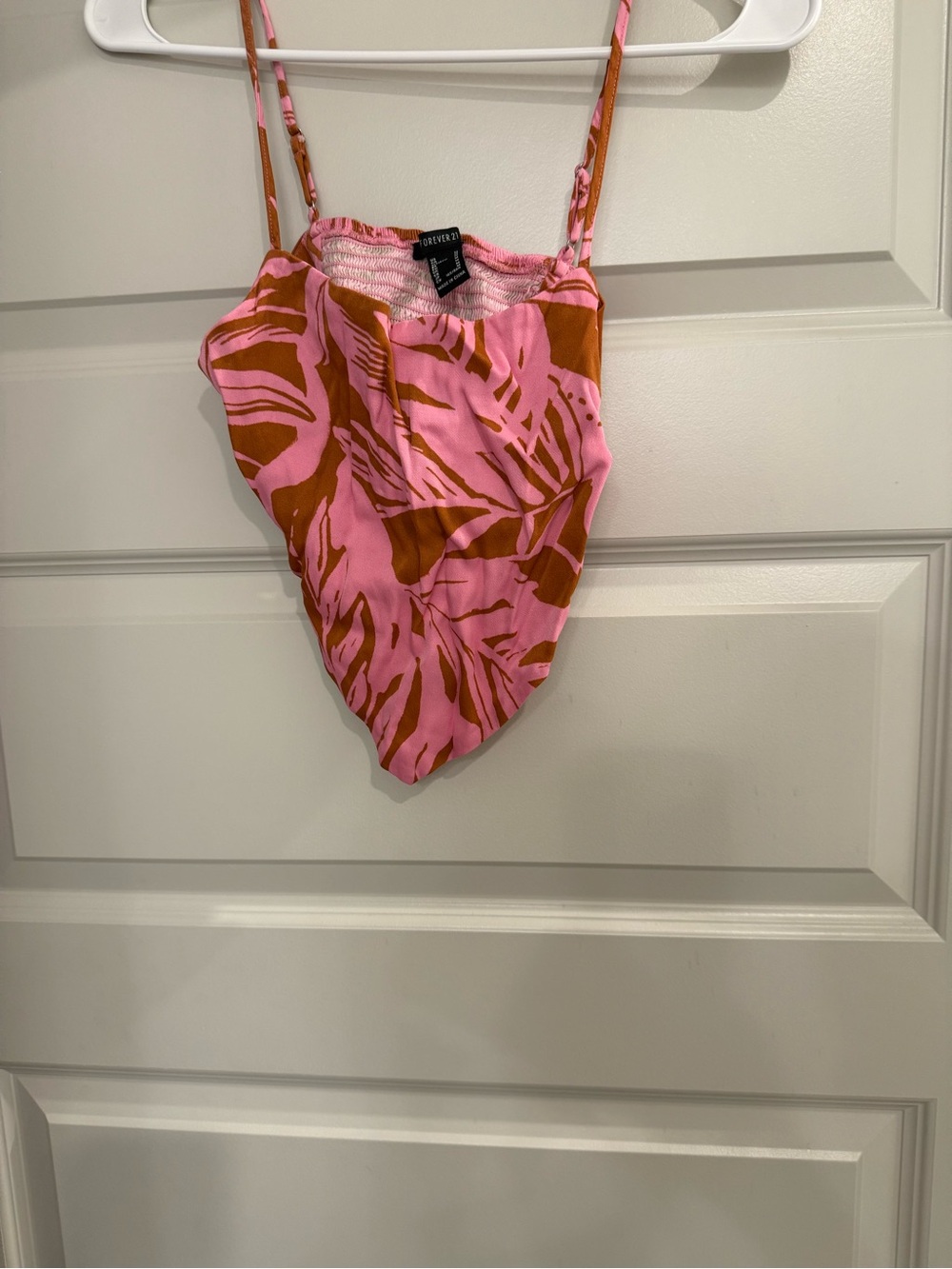 Forever 21 Pink and Brown Tropical Print Crop Top